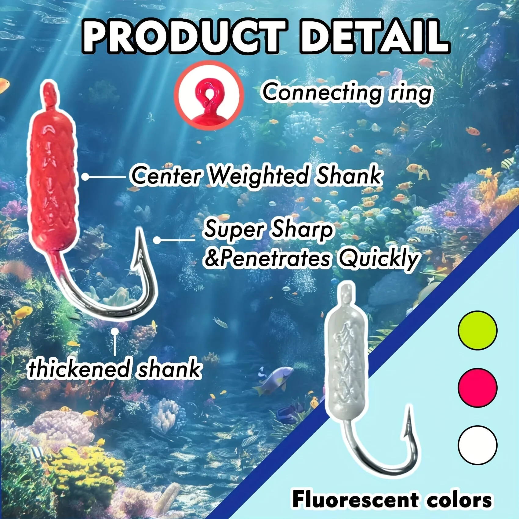 Aventik-plantillas de vivero de cola amarilla que brillan en la oscuridad, juego de 5/15 Uds. Con ganchos de acero inoxidable, Ideal para peces de agua salada y dulce - imagen 3