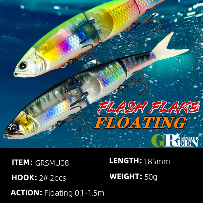 GREENSPIDER 2023 nuevo Flash Flake Swimbaits 185mm/50g Señuelos de Pesca cuerpo duro flotante articulado lubina cebo de pesca - imagen 3