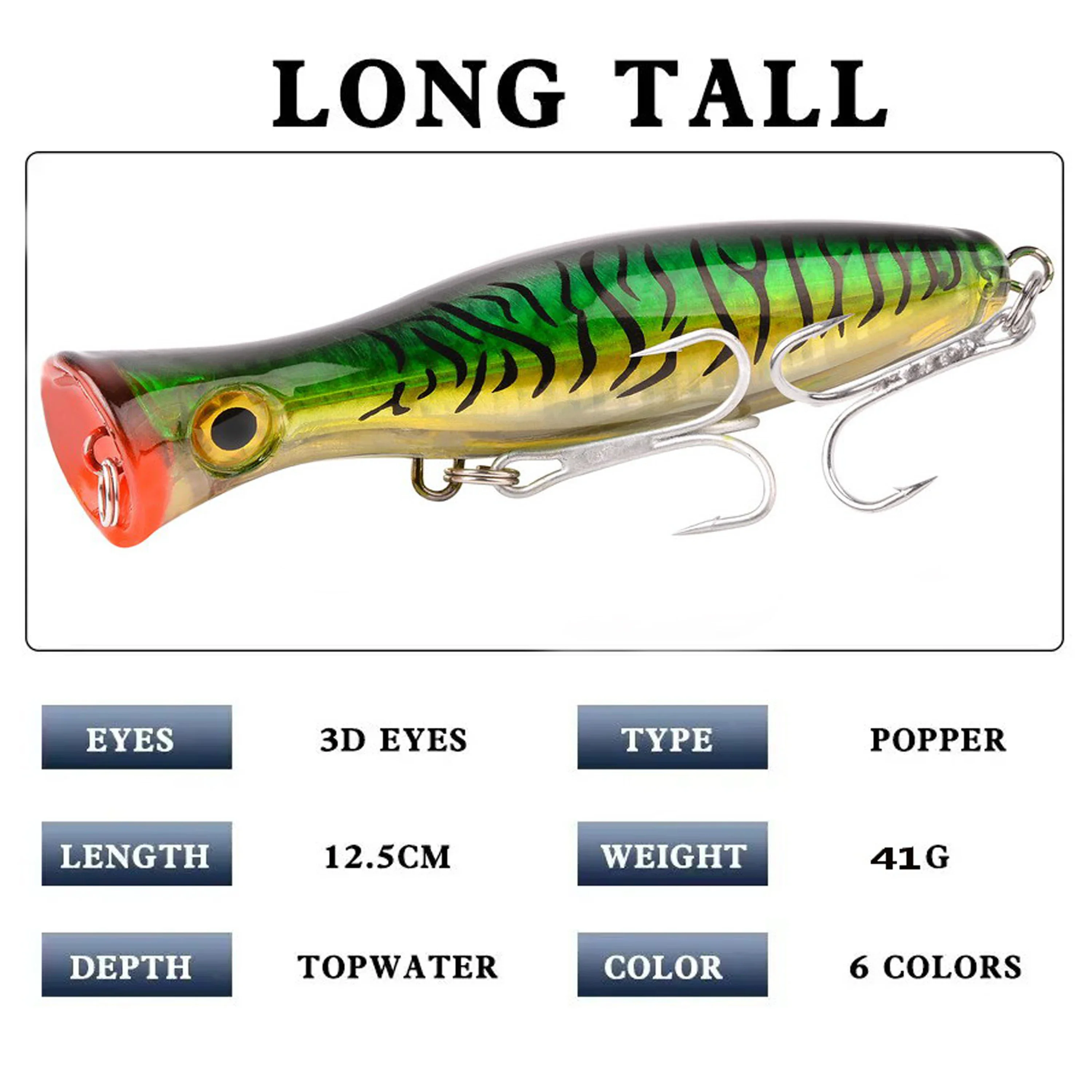 1 Uds. Señuelos de Pesca Popper de gran juego 12,5 cm 41g señuelo de Pesca de mar de agua salada Wobblers señuelo cebo de plástico Artificial aparejos de Pesca Isca - imagen 3