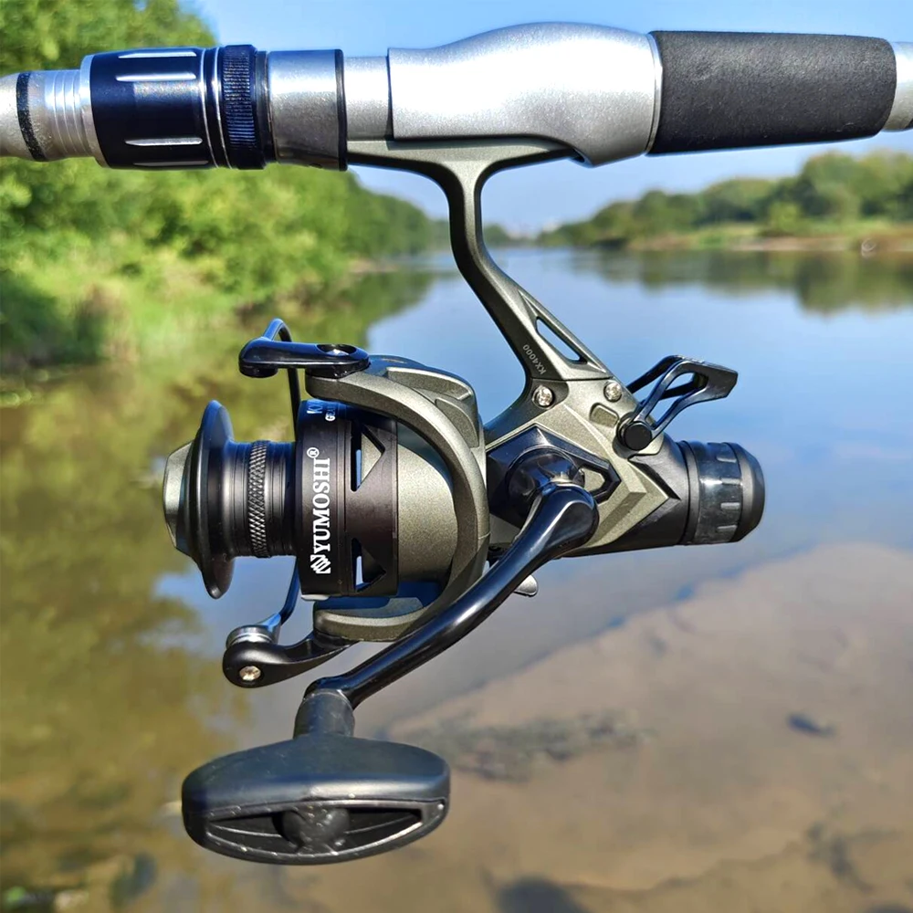 Carretes de pesca giratorios de doble freno delantero y trasero de carpa, carrete de línea Matel, herramientas de pesca, arrastre fuerte, relación de engranaje alta 5,5: 1 3000-6000 - imagen 5