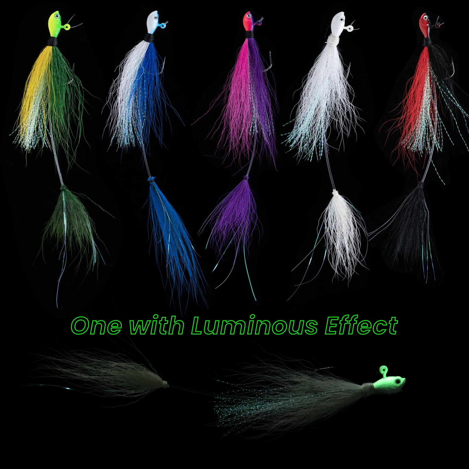 Goture 5 unids/lote Bucktail Jigs cabeza gancho 3D ojos cebo 7g 14g 28g 56g pelo de ciervo pluma gancho barba Jigging señuelo pesca - imagen 3