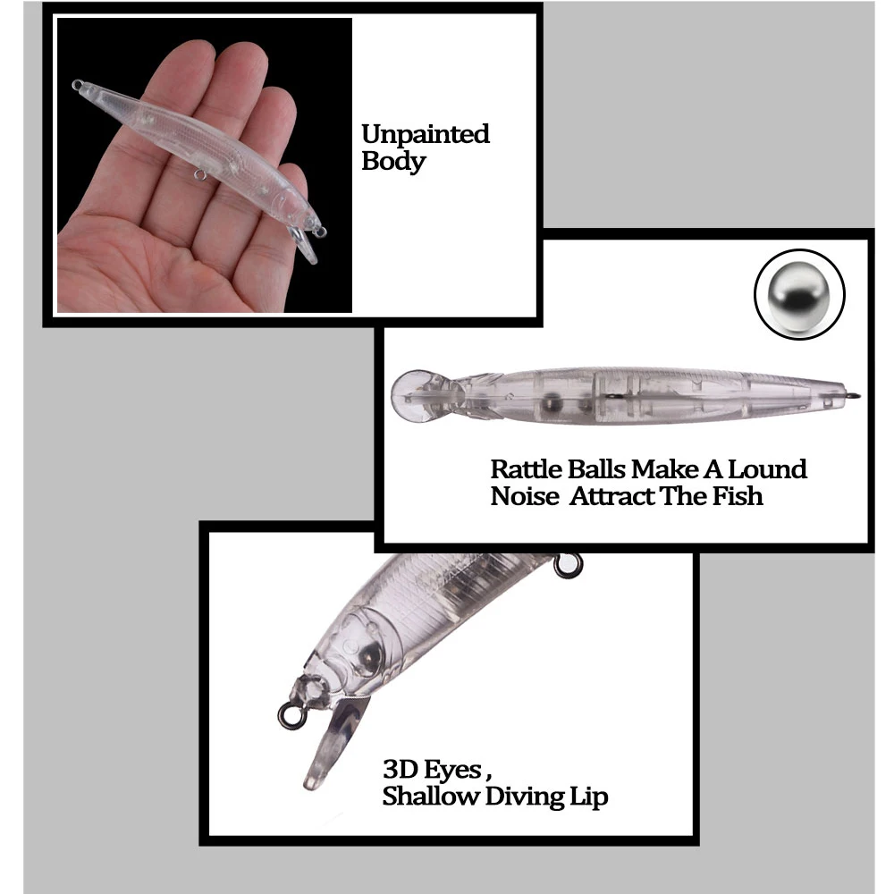 Chan'sHuang 20 piezas cebo en blanco sin pintar 6,5g/100mm pececillo poco profundo sonajero flotante señuelo de pesca Artificial - imagen 4