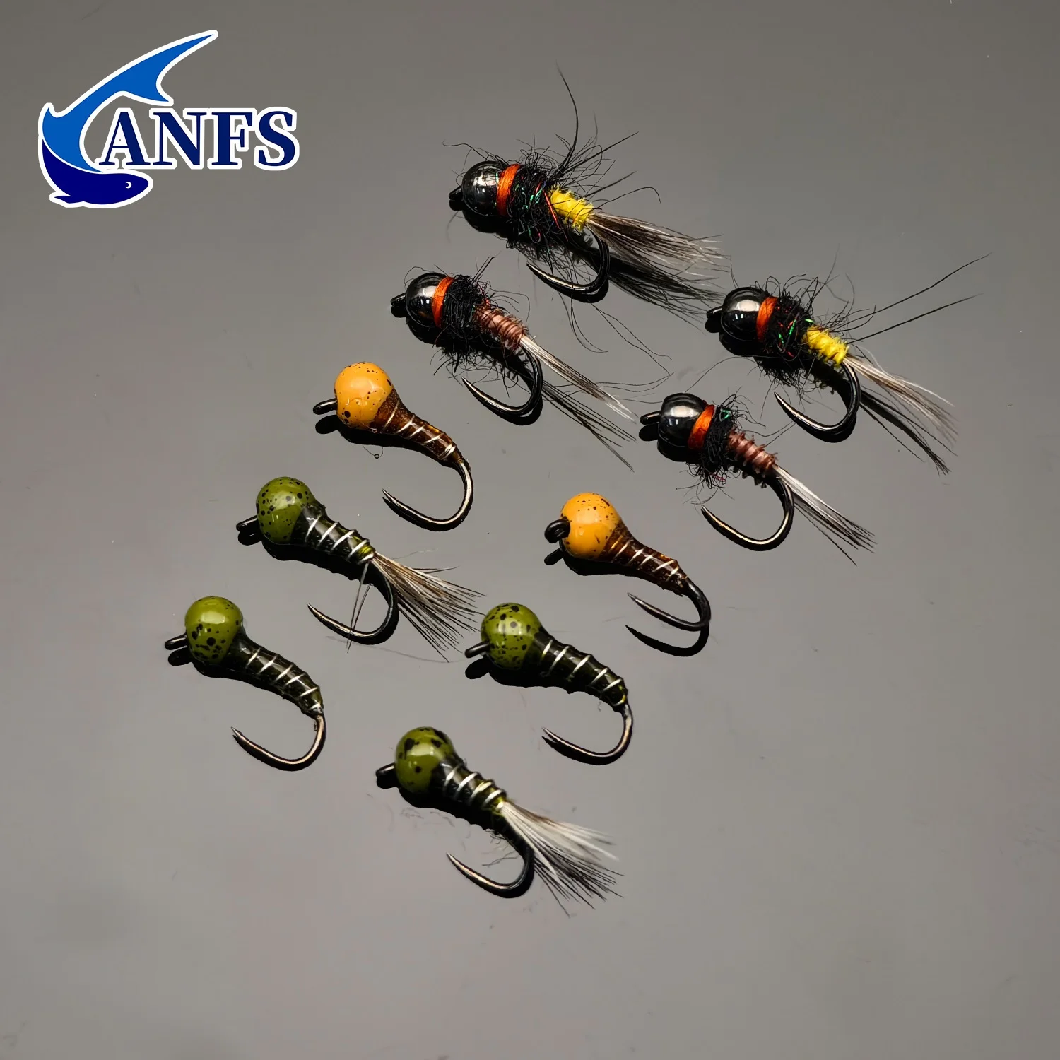 ANFS 10 unids/caja cabeza de cuentas de tungsteno mosca húmeda-cabeza de cuentas de tungsteno compensada sin púas señuelos de mosca de ninfa húmeda para trucha, grailismo, perca - imagen 4