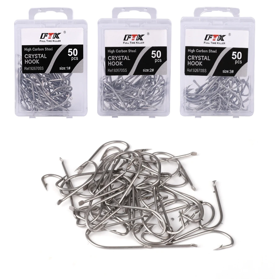 NGB 50 Uds anzuelo de pesca de cristal aplanar 92670SS anzuelo de púas anzuelo de carpa afilado de acero rico en carbono 1-10 #   Aparejos de pesca con mosca - imagen 5