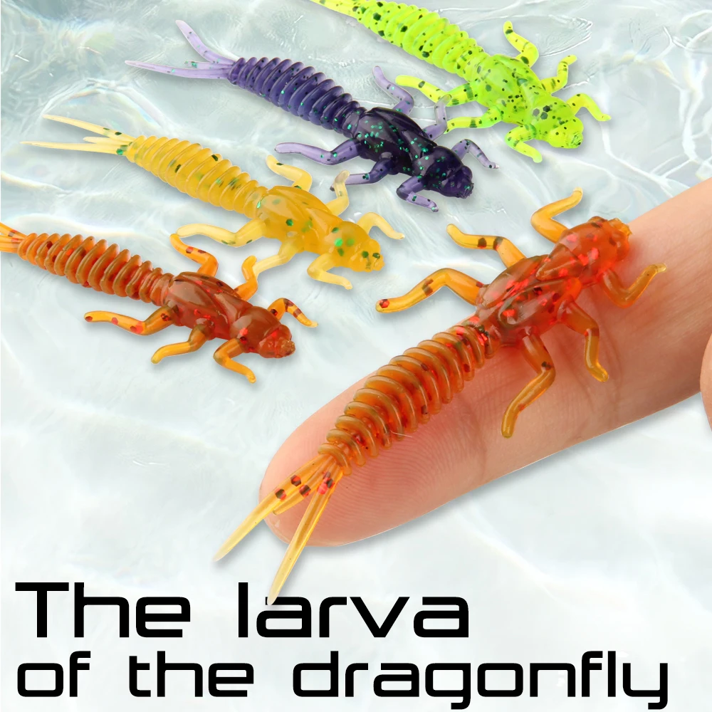 Spinpoler la Larva de la libélula cebo suave señuelo de pesca Mini gusano falso 6cm señuelo de pesca en roca Jerk Bass perca suave Leurre - imagen 2