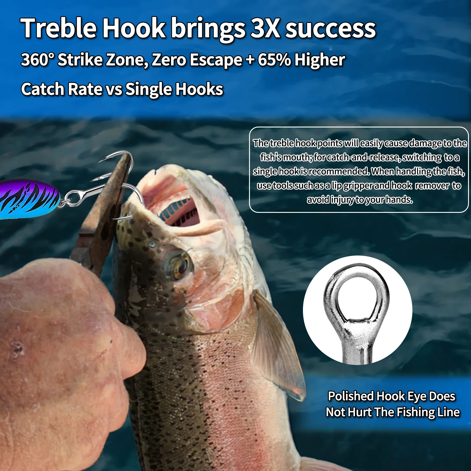 Anzuelos triples 9KM – Curvatura redonda para crankbait - imagen 4
