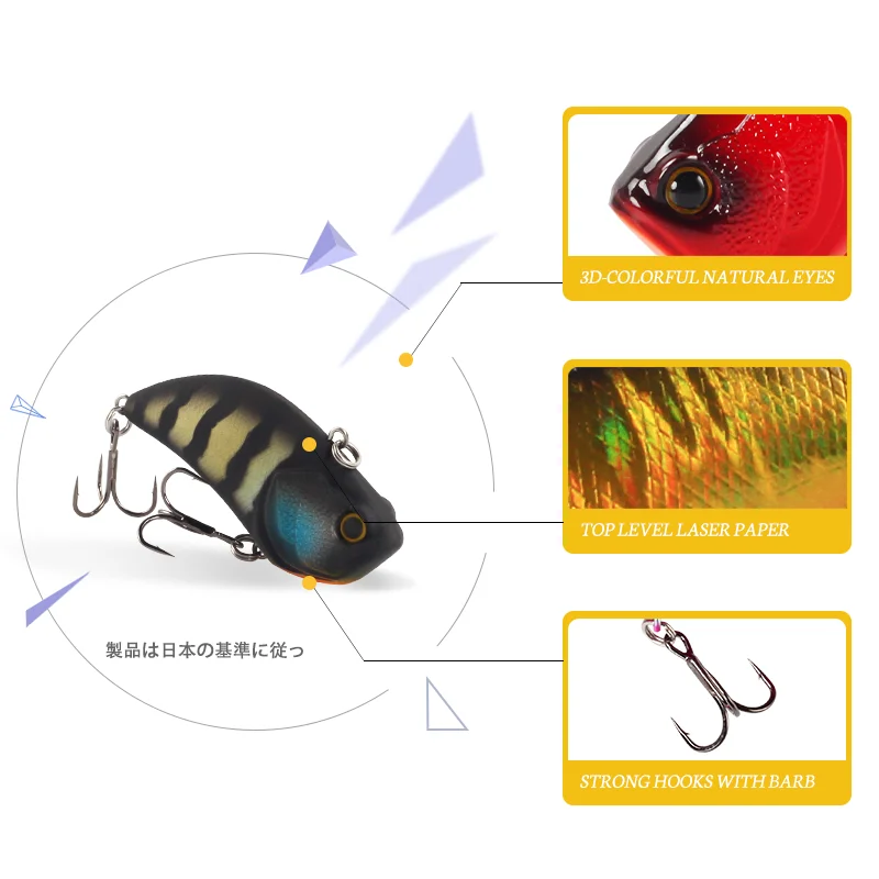 Magic Works-cebo duro de 55mm y 12g, señuelos Wobbler con vibración para pesca, cebo Artificial Tucunaré Vib, hoja de señuelo que se hunde, pesca de lubina - imagen 5