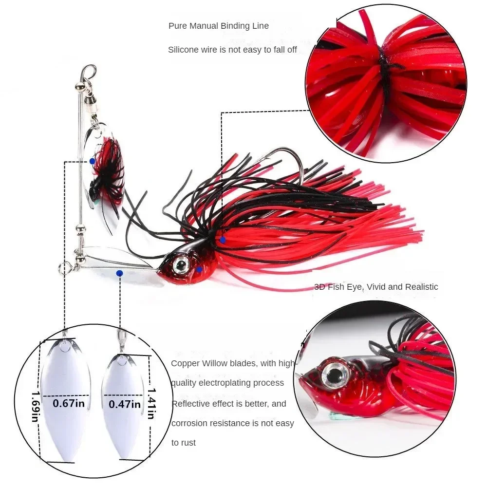 Señuelos de pesca Spinnerbait, 10,5g, 14g, doble hoja de sauce, aguja, anzuelo Stinger, cuchara, cebo de alambre, Wobbler para Lucio, plantilla de Metal - imagen 2