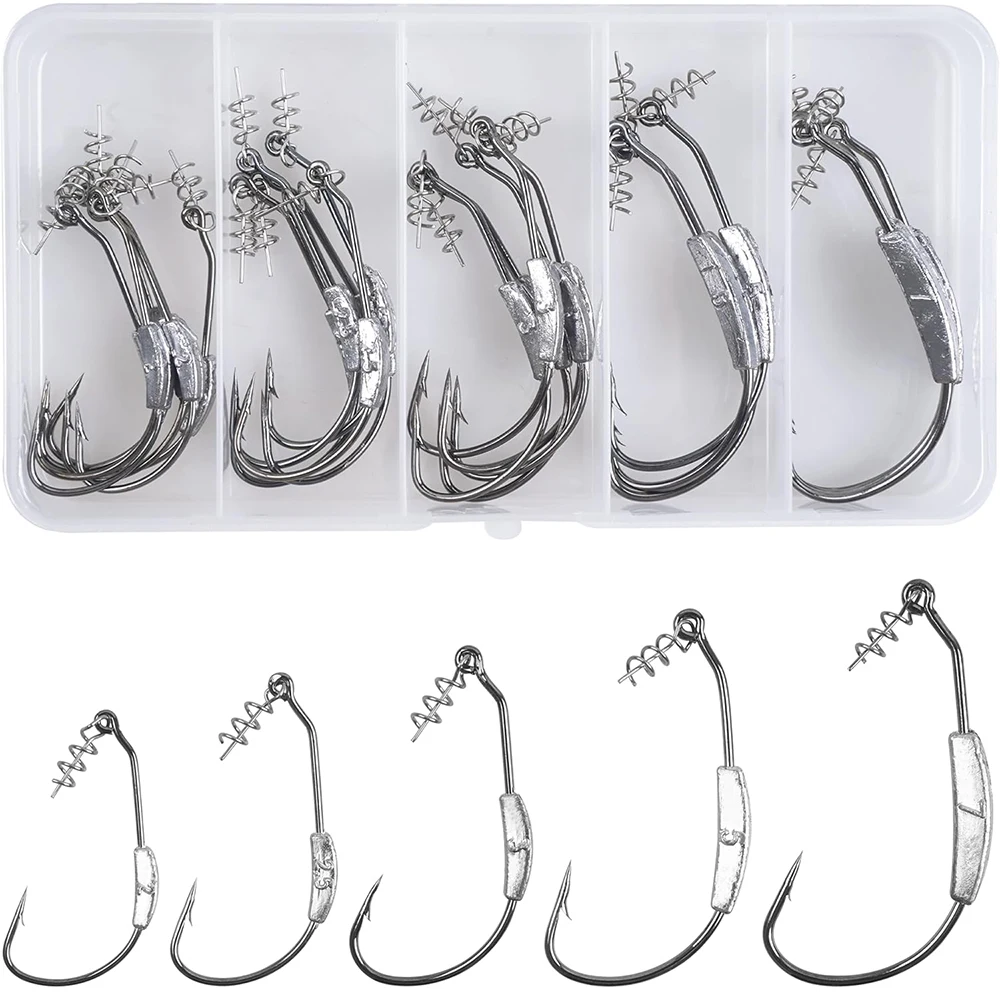 22Pcs Weighted Swimbait Hooks Kit Weighted Fishing Hooks with Twist Lock Weighted Worm Hooks for Soft Worm Bass Fishing Hooks
