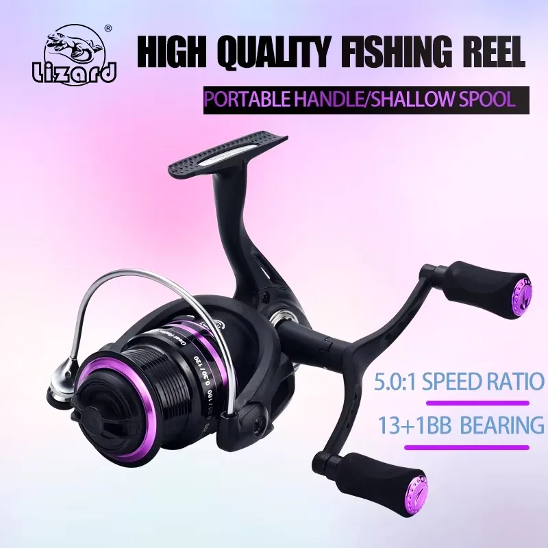 Diseño de carrete poco profundo de lagarto, Control preciso de cebo, doble mango, alimentador poco profundo, carrete giratorio para pesca, trucha, lubina, carrete giratorio - imagen 2