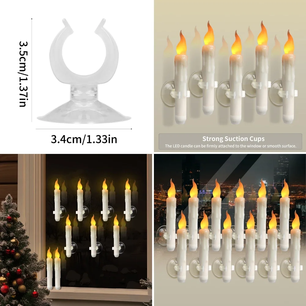 Velas de ventana con ventosas, vela electrónica LED parpadeante, candelabros de Navidad, velas cónicas Led sin llama, 6/12 piezas - imagen 3