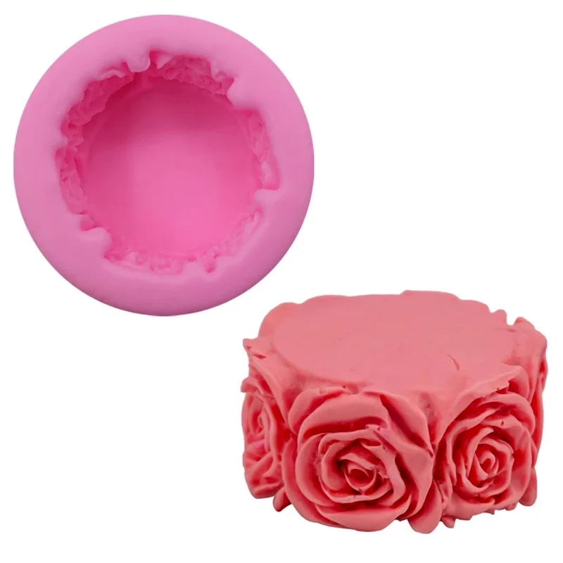 Molde de jabón de flores rosas redondas 3D, molde cilíndrico de silicona, moldes para velas, decoración artesanal - imagen 5