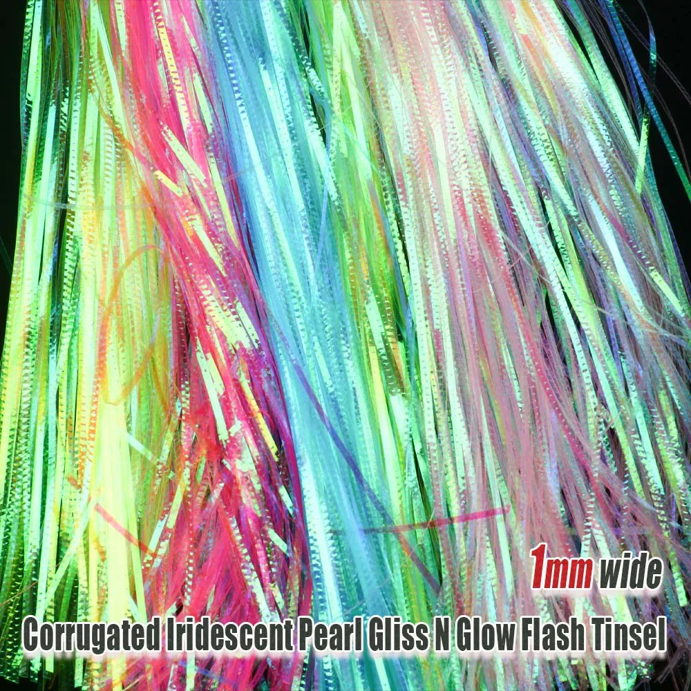 Hebras de Flash corrugado gliss N Glow iridiscente, materiales de atado de moscas de oropel para Minnow Streamer, cebo de señuelo de pesca, 2 paquetes - imagen 3