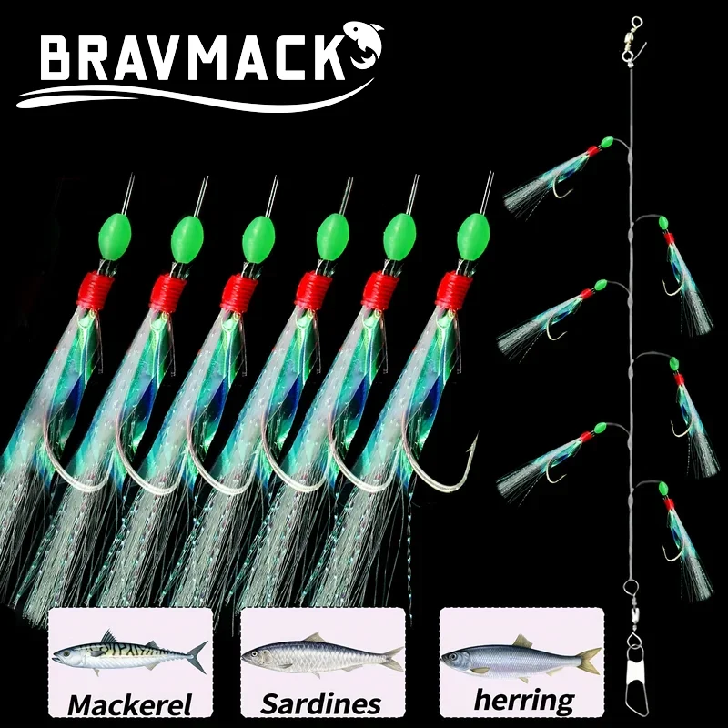 Anzuelo de pesca, paquete de 1/2/6 aparejos de Señuelos de Pesca blandos, plantillas de cebo, señuelo suave, cuerda falsa desgastada, anzuelo de púas de cristal, Señuelos de Pesca