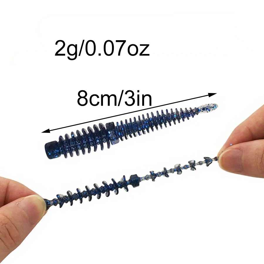 Ackibbik-cebo de gusano de pesca, 8 Uds., señuelo de pesca de gusano suave, Kit de señuelos tipo bala de plástico suave, Swimbaits de cola de Pin, cebos de gusano de trucha, 8cm/2g - imagen 2