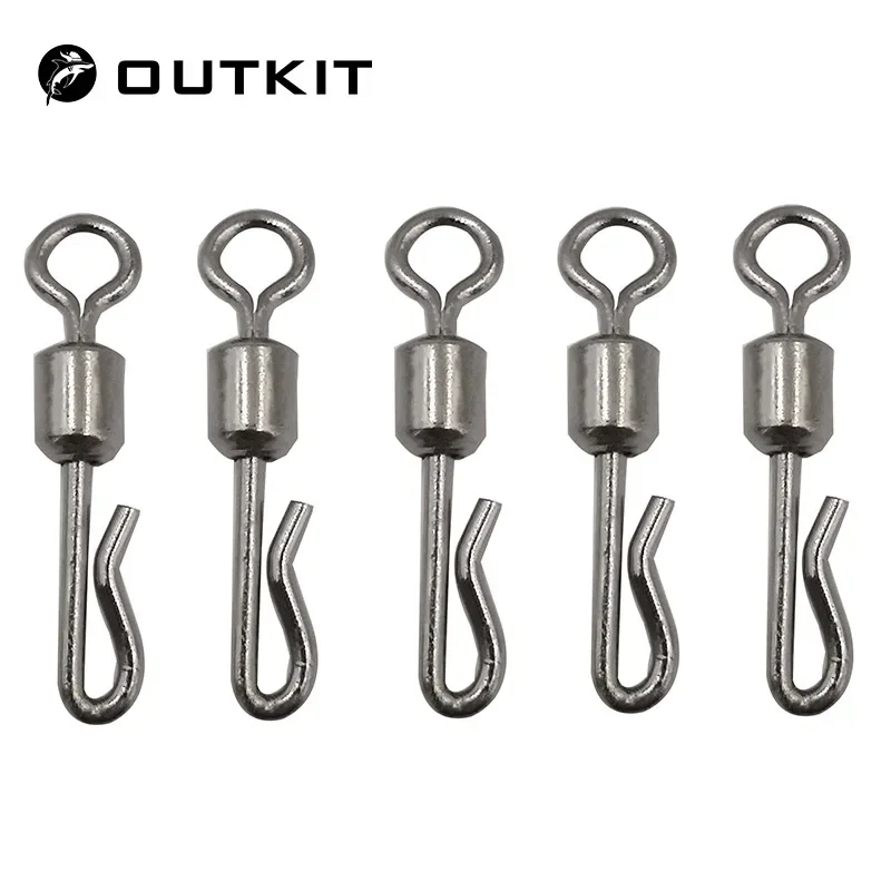 OUTKIT 50 Uds. Giratorios de pesca, enclavamiento giratorio, tamaño a presión 7/8/10/12 gancho, conector de señuelo, aparejo Terminal, pesca giratoria