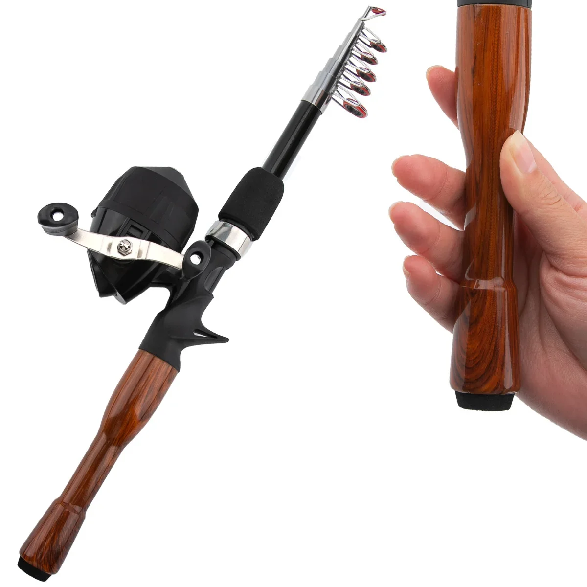 Caña de Luya telescópica portátil, Mini caña de pescar ultracorta de 1,3 m, pequeña caña de mar, juego de boca de caballo, equipo de pesca, carrete de pesca - imagen 3