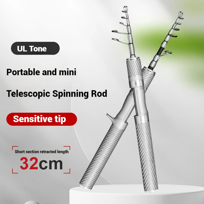 Caña de pescar telescópica portátil, caña ajustable UL, sección ultracorta, caña de pescar portátil, mango recto y de fundición - imagen 2