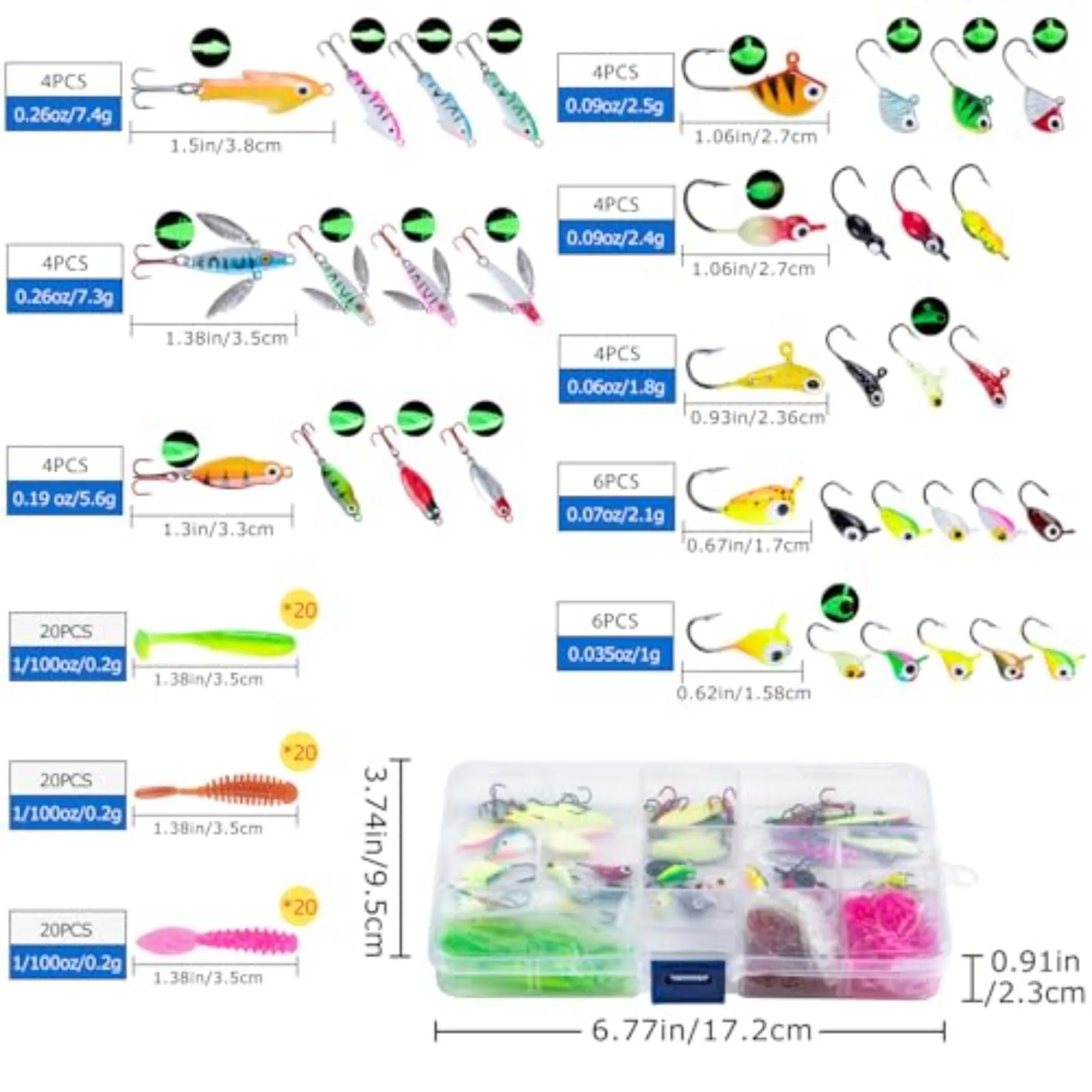 Combo de carrete de caña de pescar en hielo Goture de 32 ", caña de pescar en hielo de doble punta M/MH, kit de pesca en hielo portátil que incluye caña/señuelo/línea y herramienta - imagen 3