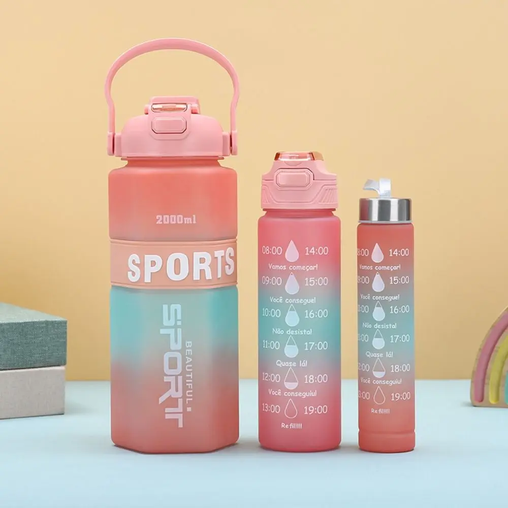 Juego de tres piezas de botellas de agua deportivas, taza colorida esmerilada de gran capacidad a prueba de fugas, hervidor deportivo hexagonal portátil para Fitness - imagen 2