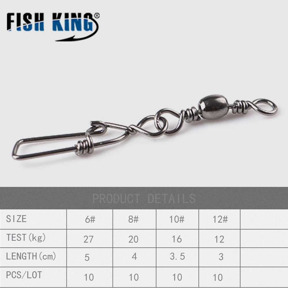 FISH KING-conector de pesca de acero inoxidable, Pin de rodamiento giratorio 6 #8 #10 #12, accesorios de pesca, 30 Uds./lote - imagen 4