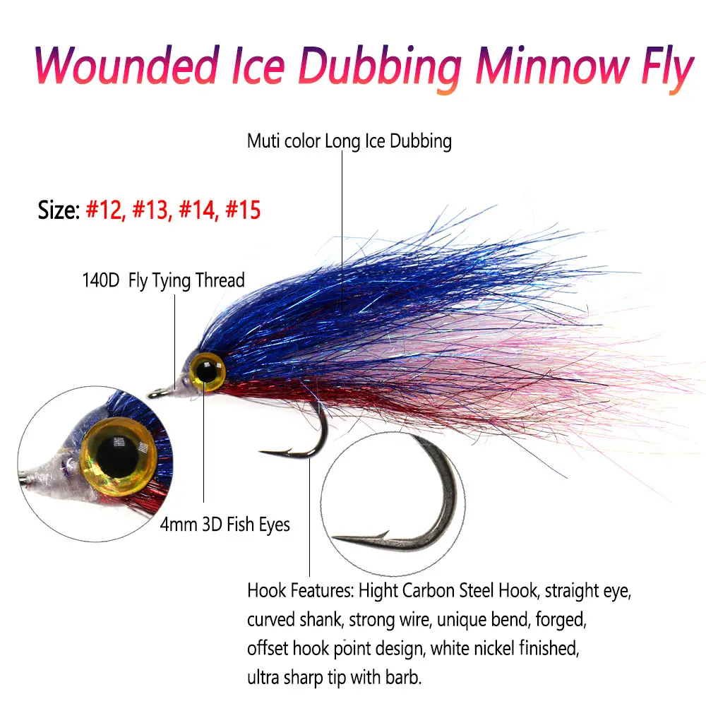 Bimoo-Señuelos de Pesca de lubina y salmón, cebos largos de hundimiento lento, Mosca de piscardo herido, doblaje de hielo, cebo Polar, freír, trucha, trucha, lubina - imagen 2