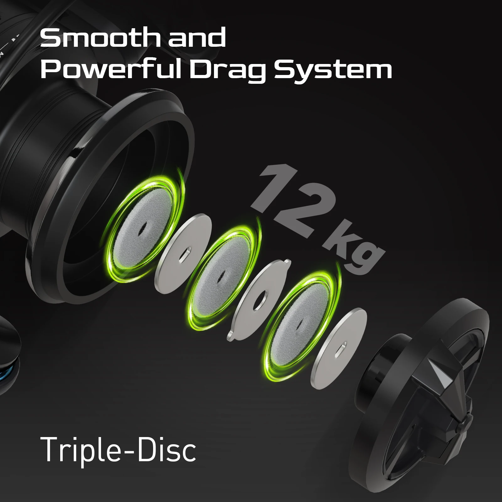 HANDING Carrete giratorio M1 negro 500-5000, arrastre máximo de 12kg, rodamientos de bolas 9 + 1, relación de engranaje 5,2: 1, carrete de pesca para perca, lubina y Lucio - imagen 3