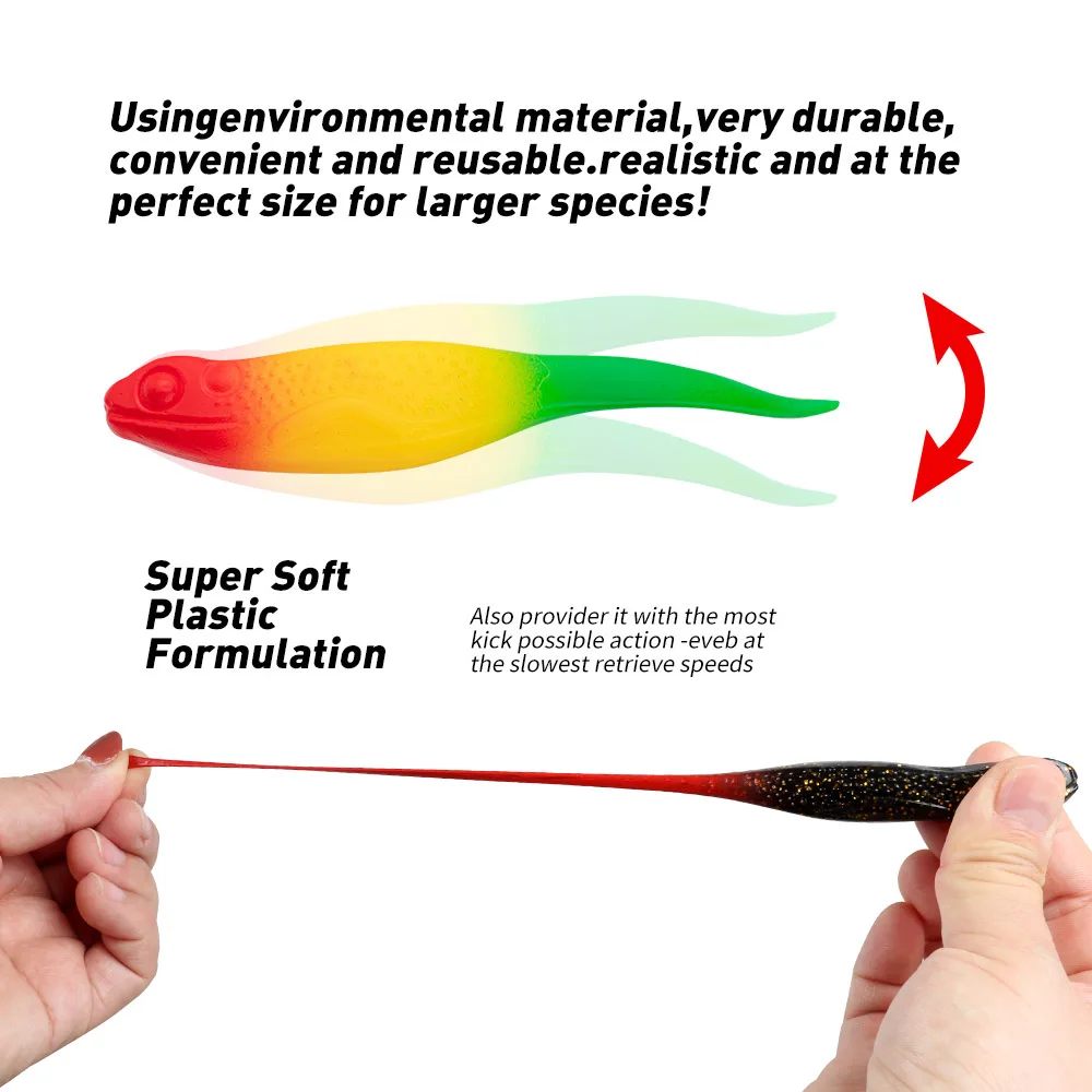 JOHNCOO-señuelo de pesca flotante TPR, cebo suave de cola recta, Rana, lubina, agua salada fresca, 3 piezas, 10cm/11g - imagen 4