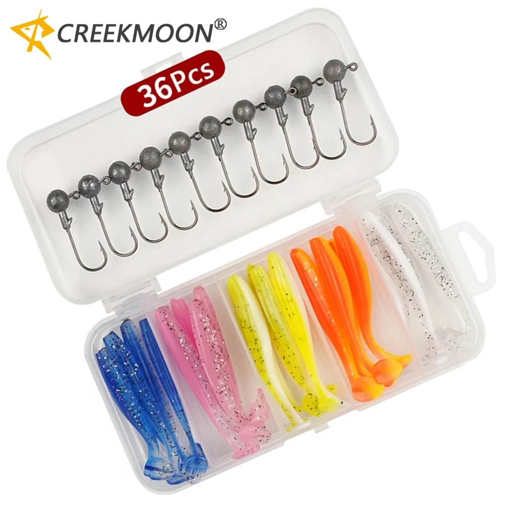 Kit señuelos suaves con jig head – Incluye caja y emerillón