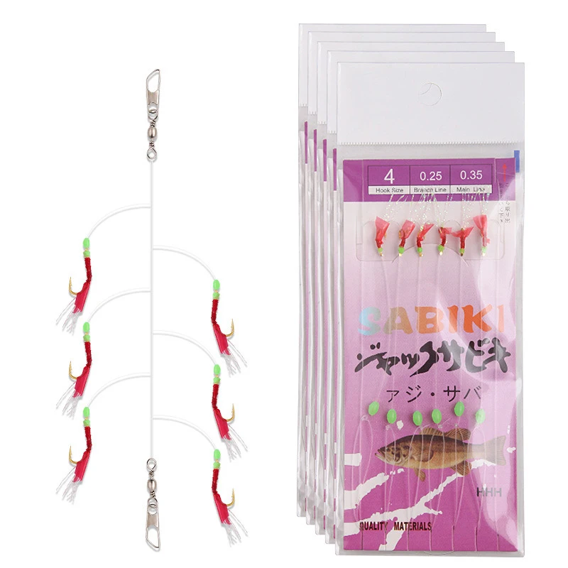 6 ganchos Sabiki cebo luminoso caballa aparejos de Pesca aparejos de Pesca agua salada Señuelos de Pesca artificiales ganchos de cuerda señuelos de plumas Crochet - imagen 2