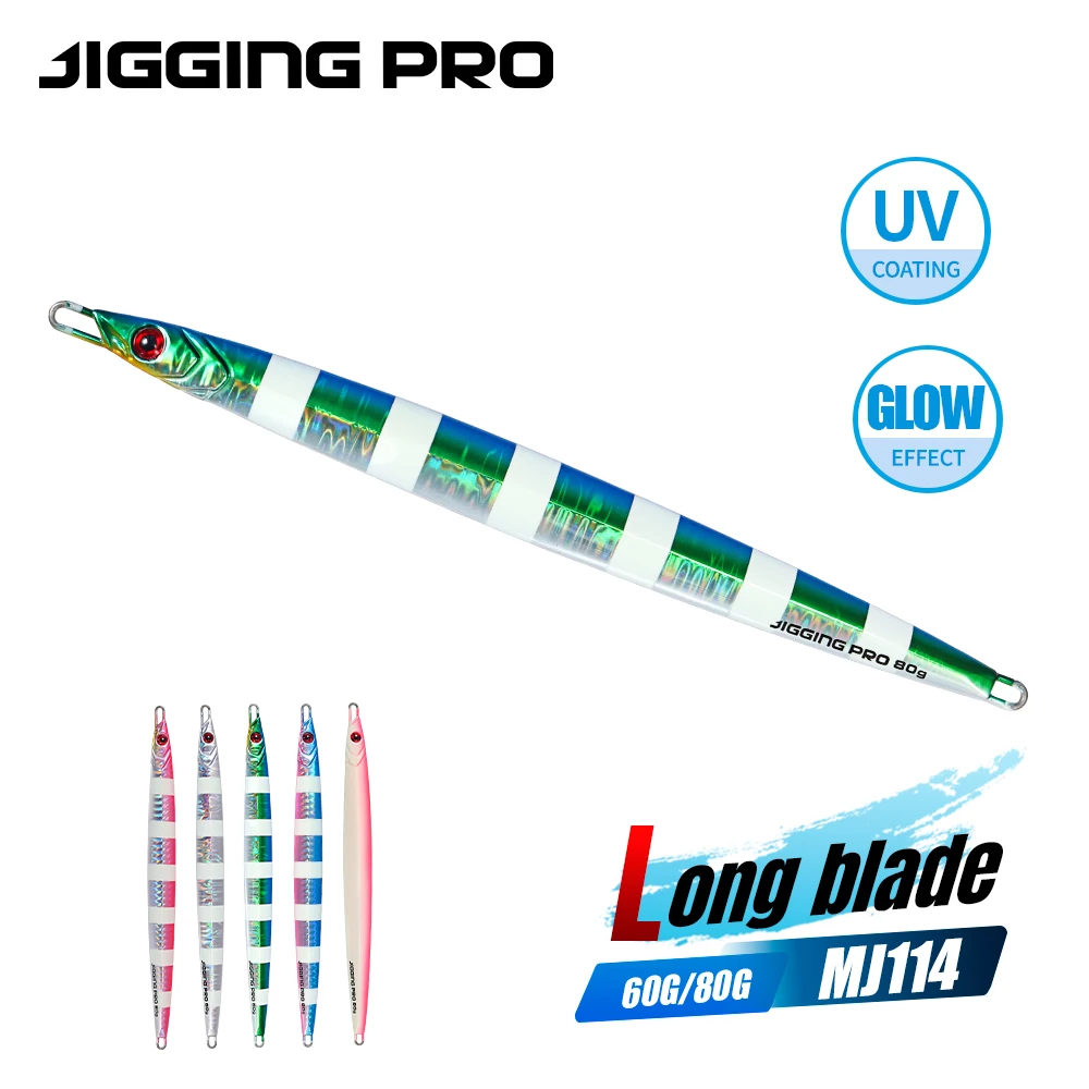 JIGGING PRO-señuelo de Jigging de hoja larga, 40g, 60g, 80g, 100g, plantilla de Metal fundido largo, señuelo de pesca en barco costero, cebo de pesca de agua de mar