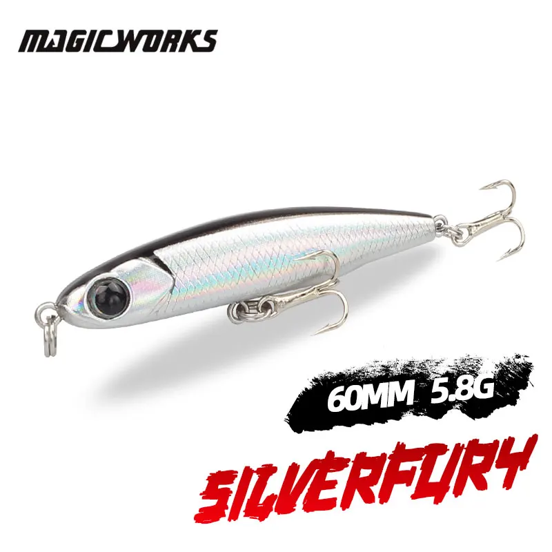 Magic Works-señuelos de pesca duros con lápiz, vibrador que se hunde, Wobblers, 5,8g, 60mm, cebos de pesca artificiales, aparejos de pesca para lubina - imagen 2