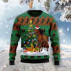 KMY04-suéter de punto informal para hombre y mujer, 3D jersey con estampado de caballo y árbol de Navidad, suéter feo para Otoño e Invierno