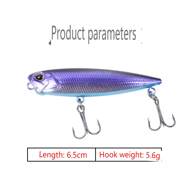 Juego de Señuelos de Pesca Pei, 6,5 cm/5,6g, señuelo de lápiz para perro en Zigzag con sonajero incorporado, cuenta, Punta verde - imagen 2