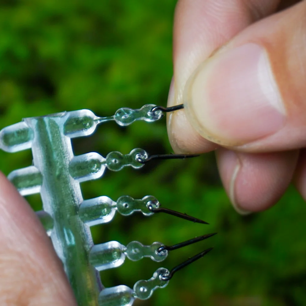 Hirisi 10 Uds. Picos de cebo de Metal para pesca de carpa, alfileres Boilie con topes transparentes, accesorios para aparejos de pelo Ronnie - imagen 2