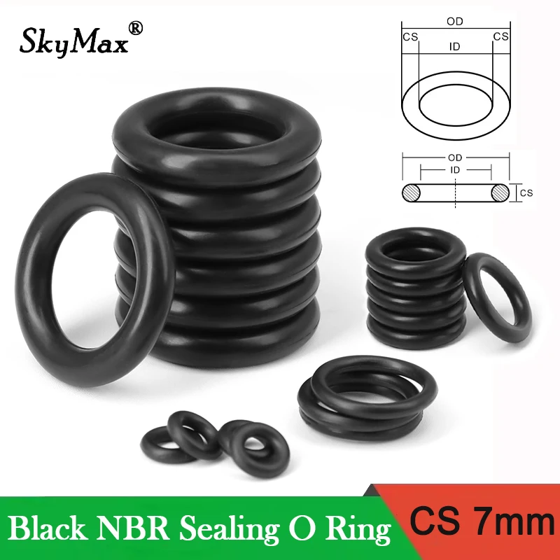 Junta tórica negra NBR CS 7mm OD 74/80/85/90 ~ 304mm junta de sellado espaciador de goma de nitrilo butadieno arandela resistente al aceite forma redonda 5 uds