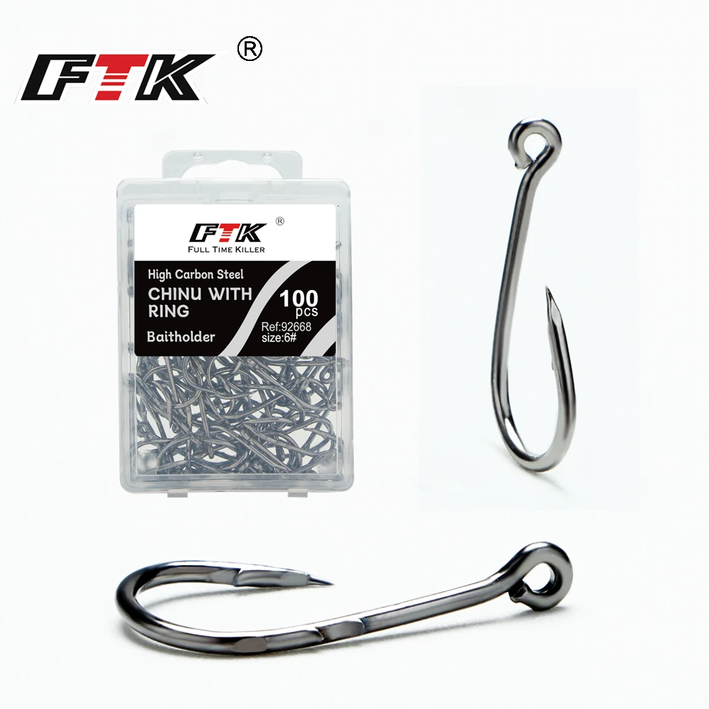 FTK 100 Uds anzuelo de púas anzuelo de pesca de acero rico en carbono 3 # -7 #   Accesorios de pesca de carpa Baitholder, anzuelo de gusano con anillo