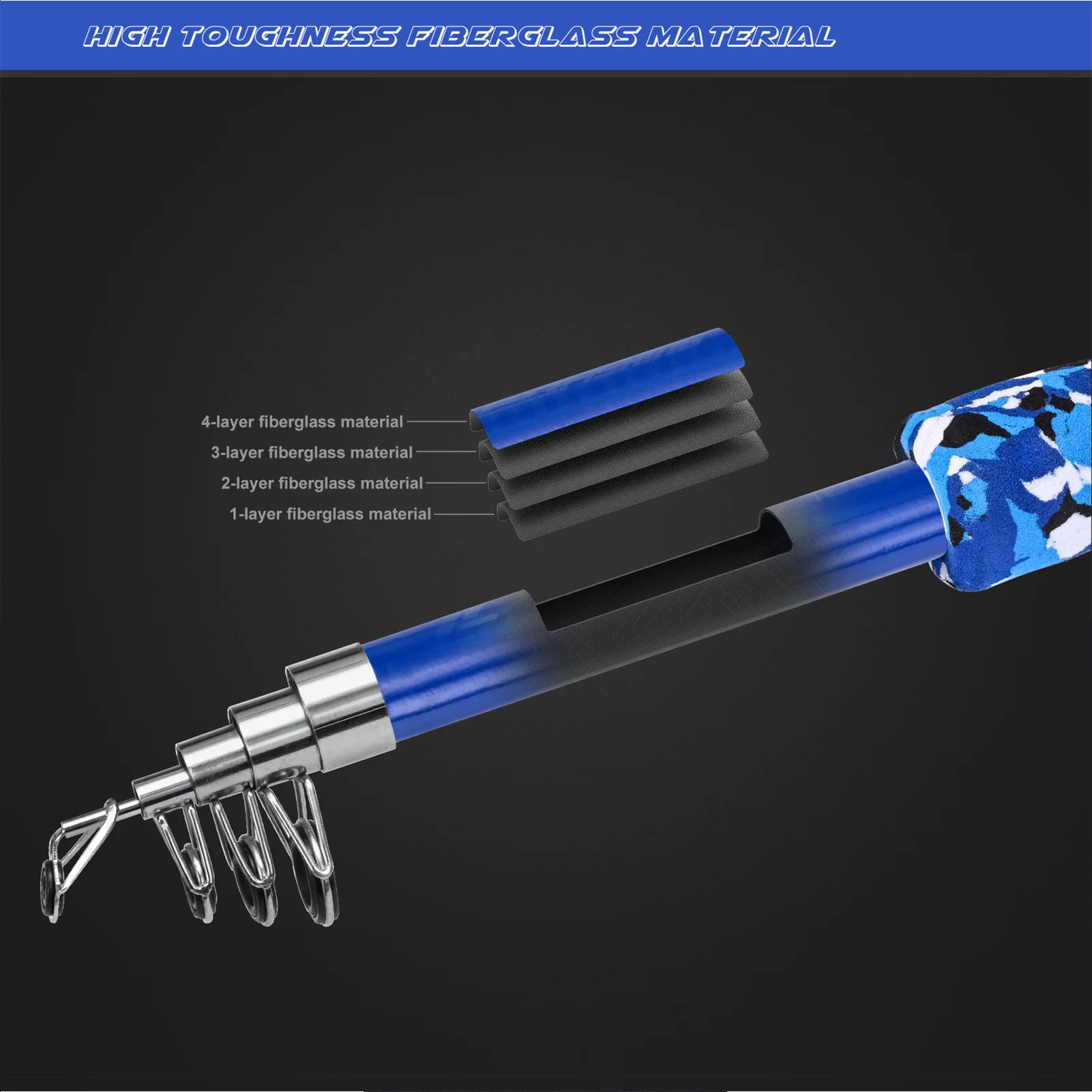 Caña de pescar corta de 1,65 m, caña de pescar telescópica duradera de fibra de vidrio para estanque de depósito, caña de pescar para principiantes, postes de mano - imagen 2