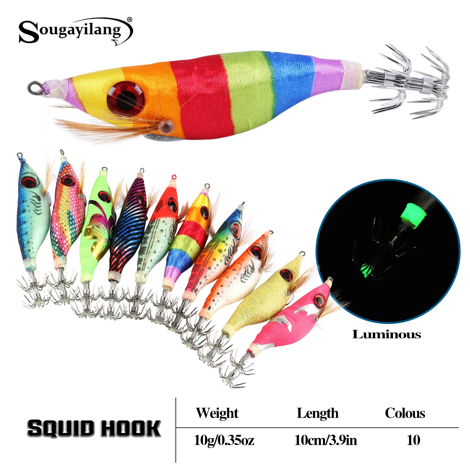 Señuelos calamar Sougayilang – Luminosos con plumas y anzuelos dobles - imagen 2