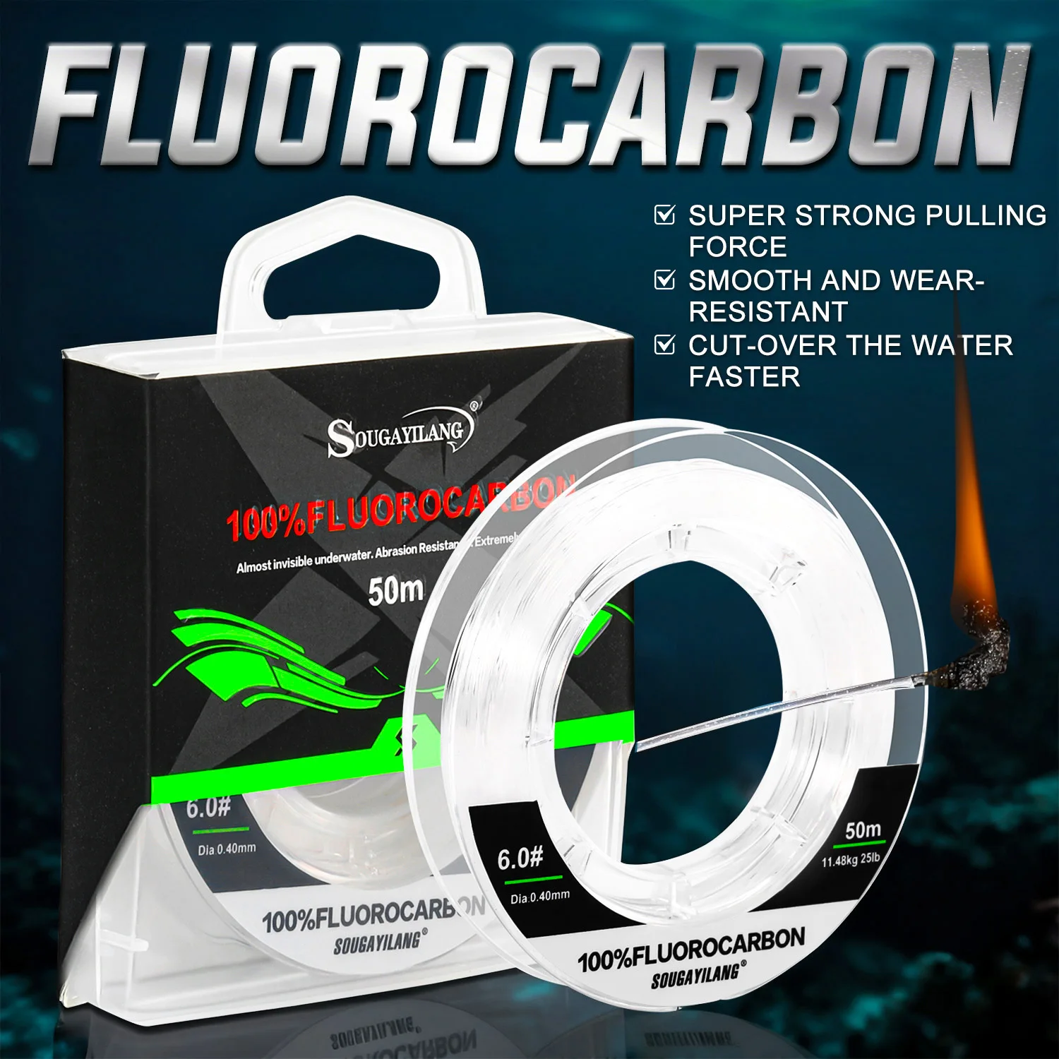 Sougayilang 50m líneas de pesca de fluorocarbono líneas de pesca de alta sensibilidad 3-25LB línea de pesca de baja ductilidad línea de aparejos de pesca - imagen 3