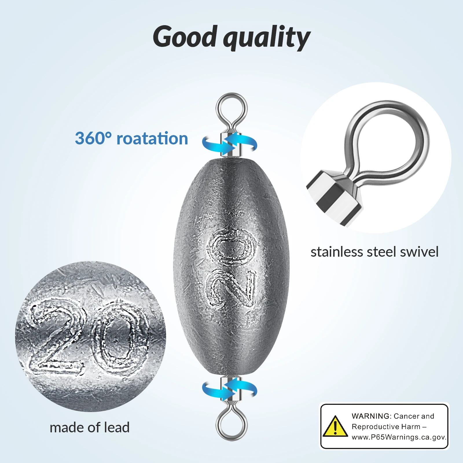 Juego de pesas de plomo para pesca, 30 piezas, 30g, 20g, 15g, 10g, 5g, forma de huevo, giratorios de rotación de 360 °, plomos de pesca para agua dulce y salada - imagen 2