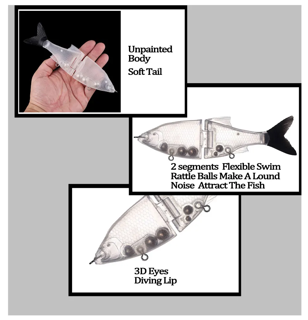 Chan'sHuang-Cebo en blanco sin pintar, 5 piezas, 15cm, 58,5g, sonajero de hundimiento, cola suave, cebo dorado, Swimbait, señuelo de pesca Artificial hecho a mano - imagen 4