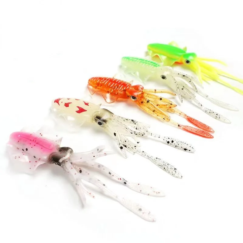 Señuelos de pulpo de plástico suave para pesca, cebo con falda de calamar que brilla en la oscuridad, cebo de pesca luminoso para curricán - imagen 5