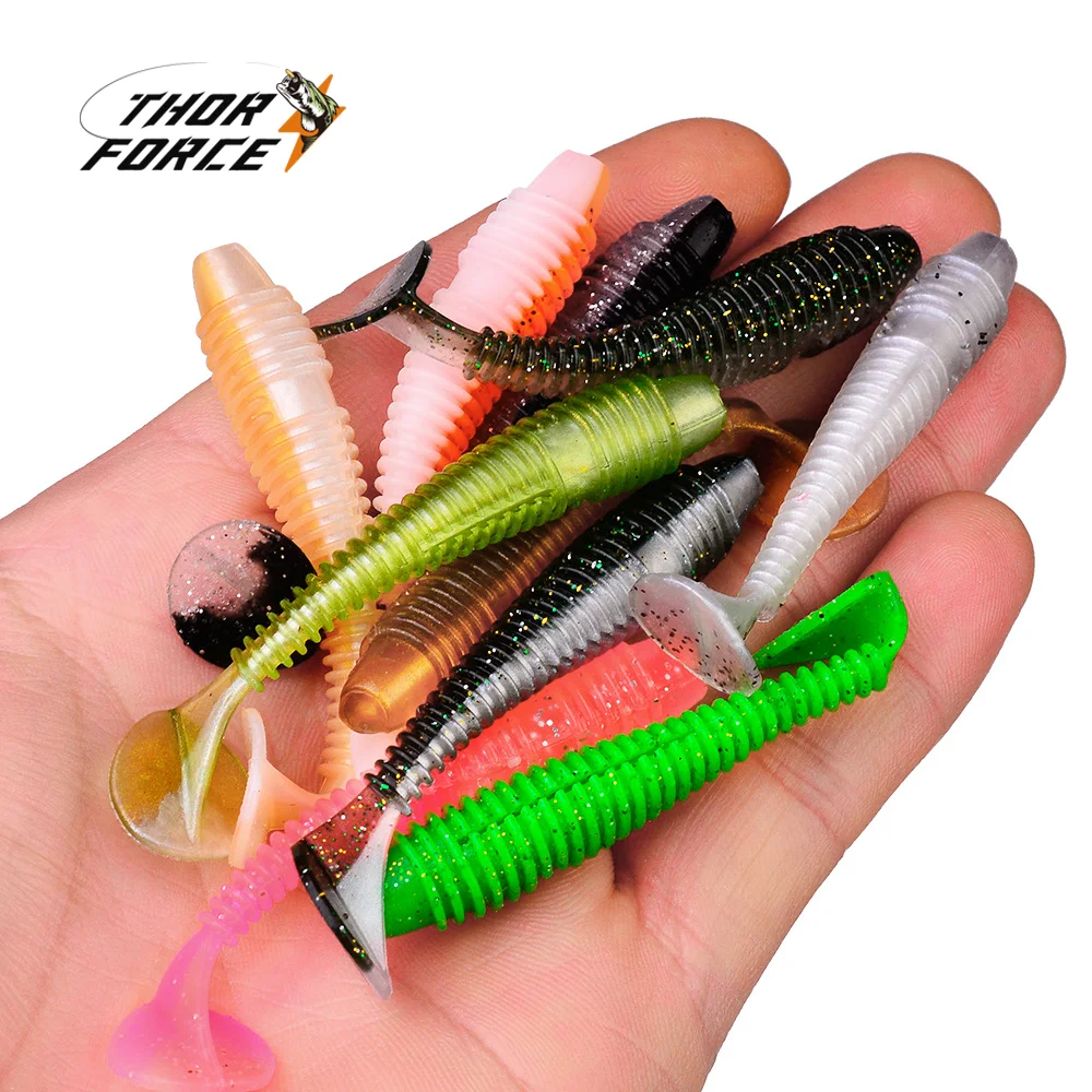 Thorforce 1PC Señuelos de pesca blandos Simulación de cola de paleta Cebos de plástico Gusano artificial Swimbait Cebo de cola en T para lubina Trucha - imagen 3