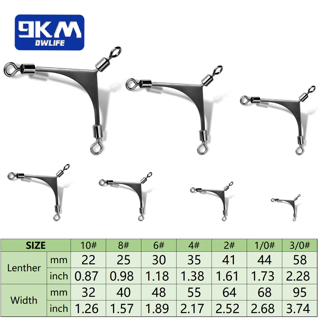 9KM 3 vías giratorios pesca 15 Uds pesca barril rodante giratorios T-Turn Triple pesca giratoria conector de línea cruzada - imagen 2