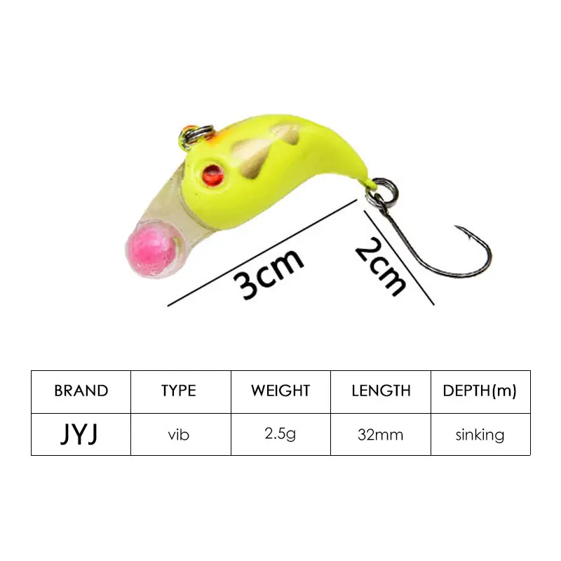 JYJ-señuelo de pesca de plástico duro, anzuelo único crankbait, hundimiento profundo, wobbler pequeño para trucha, 2,5 cm, 3g - imagen 4
