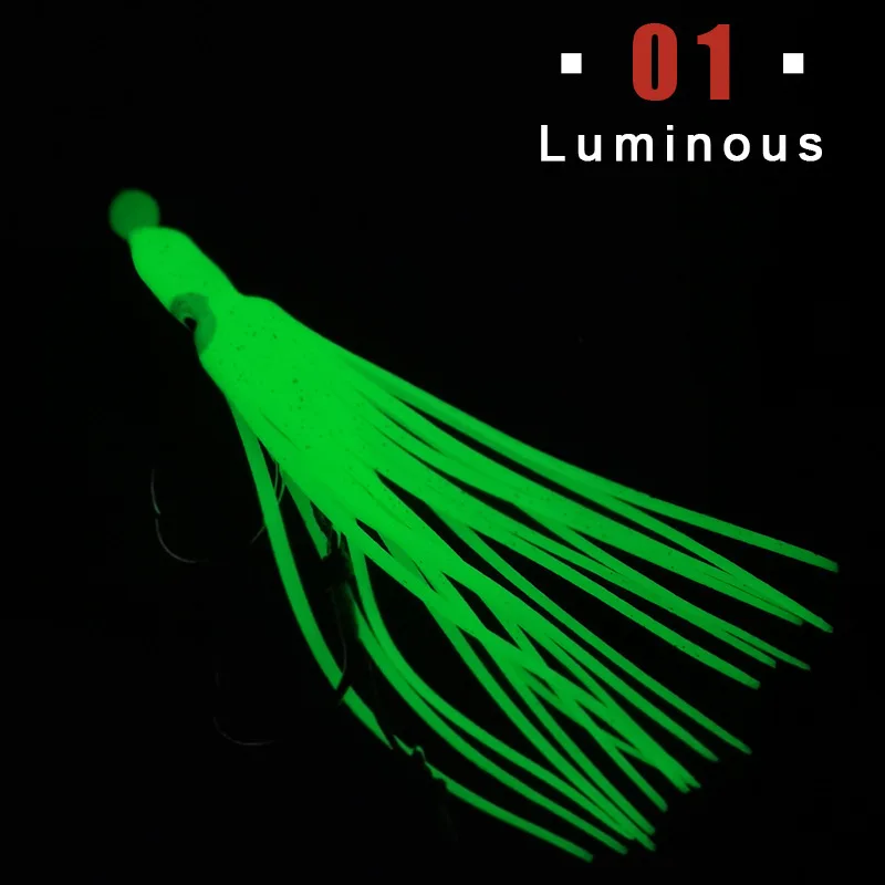 Anzuelo biomimético para pulpo, anzuelo de cuerda de calamar con brillo nocturno, anzuelo de pesca de mar con llama y luna de 14cm, anzuelo con placa de hierro, anzuelo Parker - imagen 4