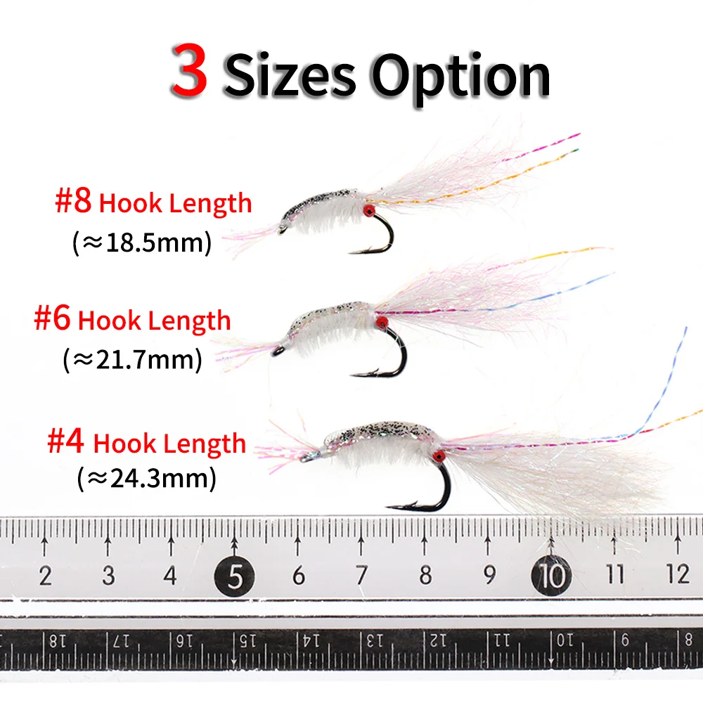 Bimoo 7 unids/caja # 4 # 6 # Camarones de agua salada con ojos de cadena de 8 cuentas para lubina, salmón, Redfish, trucha, carpa, Flash, moscas de pesca, señuelos - imagen 4
