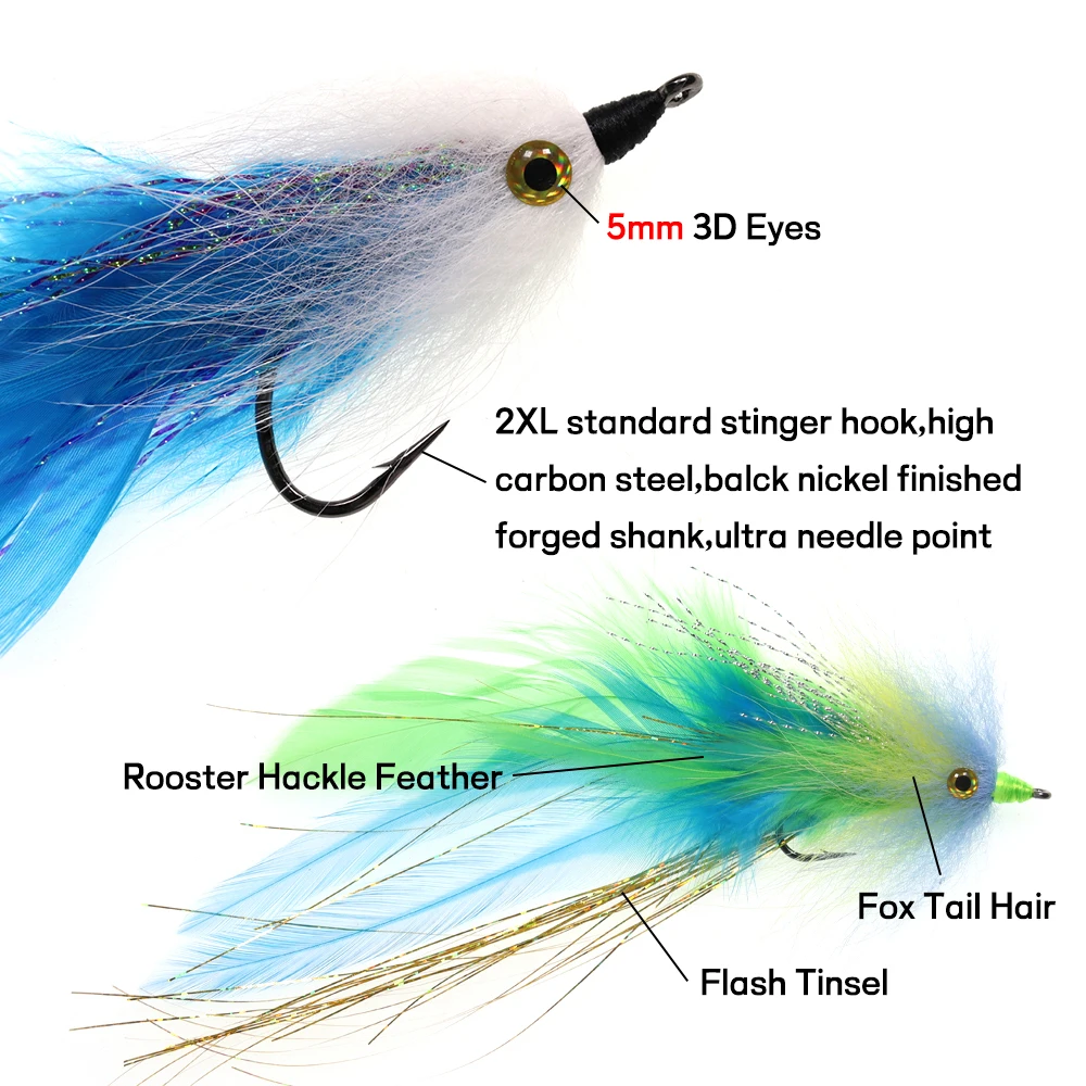 Elllv 2 piezas coloridas # 2/0 Streamer de agua salada mosca gran tubo de juego moscas Steelhead salmón lubina pesca señuelo Artificial cebo - imagen 4