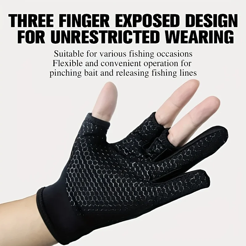 ZYZ Guantes de pesca gruesos antideslizantes, cálidos, resistentes al desgaste, de secado rápido, guantes de pesca con corte de tres dedos de alta calidad - imagen 2